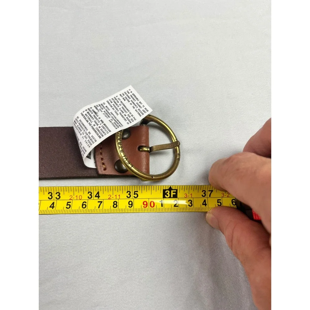 Levis Brown Bovine Leather Belt Round Brass Buckle Size 30 75cm Womens